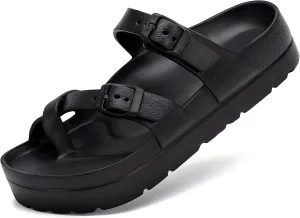 Women's Platform Sandals with Arch Support Comfortable Lightweight Sandals Slipper Adjustable Buckle - Ultra Cushion