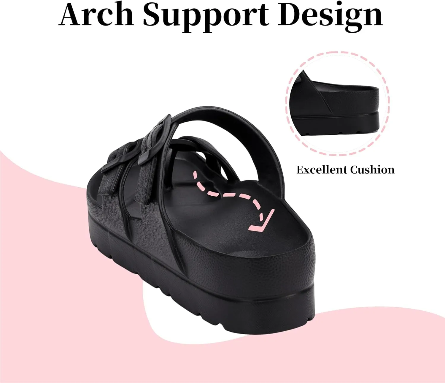 Women's Platform Sandals with Arch Support Comfortable Lightweight Sandals Slipper Adjustable Buckle - Ultra Cushion