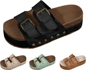 Women's Platform Slides Sandals,Comfortable Chunky Platform Slides for Women Double Buckle Adjustable Open Toe Slip On Summer Sandals
