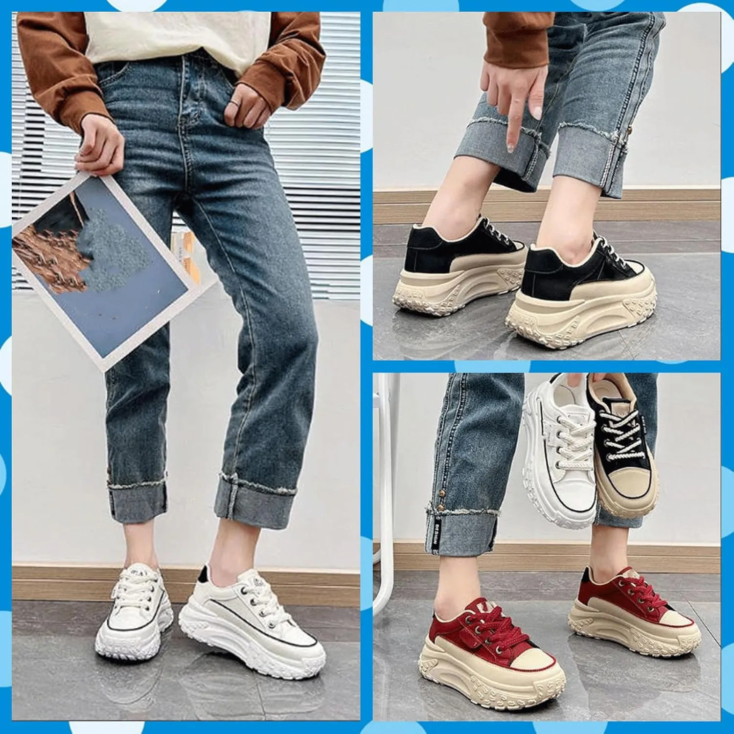 Women's Platform Sneakers Breathable Lace-Up Walking Shoes, Non-Slip Shock-Absorbing Casual Running Fashion Trainers