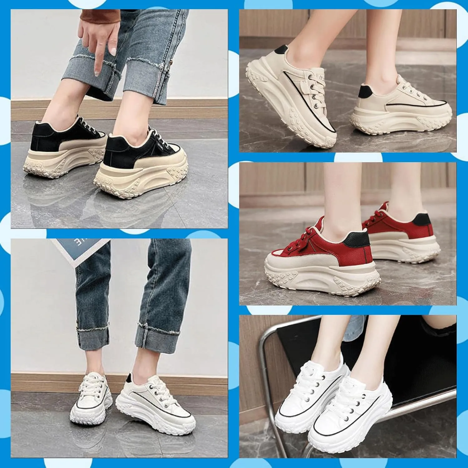 Women's Platform Sneakers Breathable Lace-Up Walking Shoes, Non-Slip Shock-Absorbing Casual Running Fashion Trainers