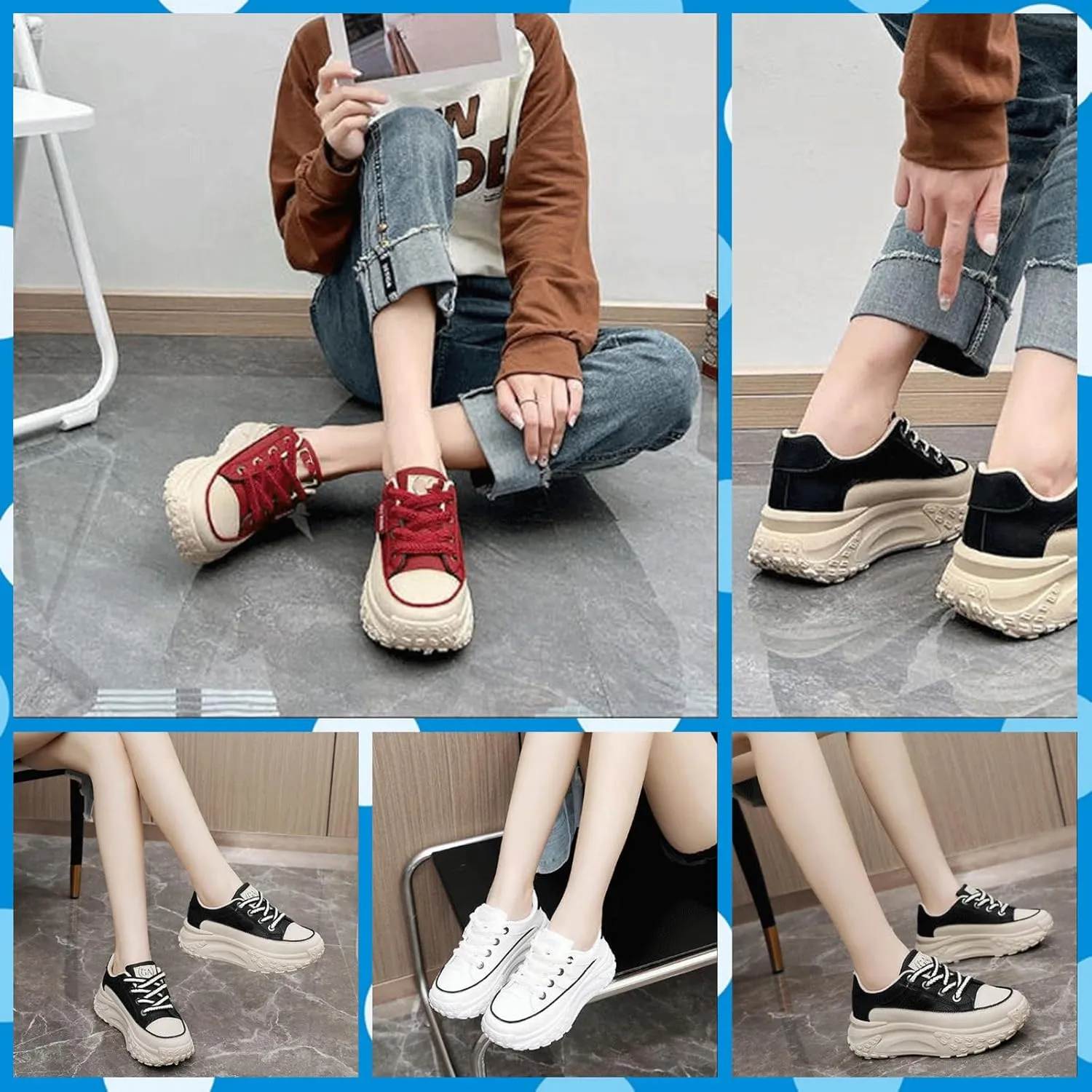 Women's Platform Sneakers Breathable Lace-Up Walking Shoes, Non-Slip Shock-Absorbing Casual Running Fashion Trainers