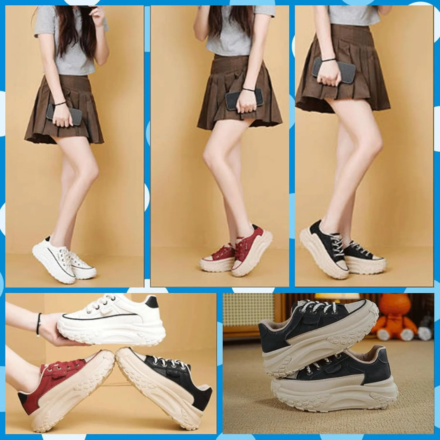 Women's Platform Sneakers Breathable Lace-Up Walking Shoes, Non-Slip Shock-Absorbing Casual Running Fashion Trainers