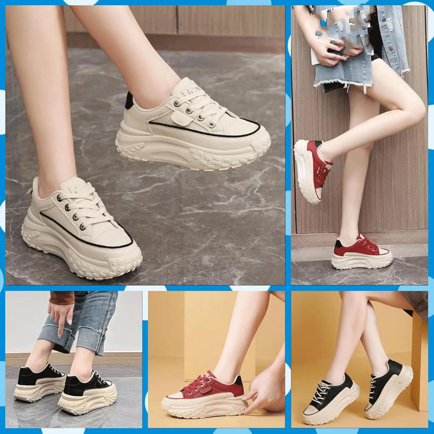 Women's Platform Sneakers Breathable Lace-Up Walking Shoes, Non-Slip Shock-Absorbing Casual Running Fashion Trainers