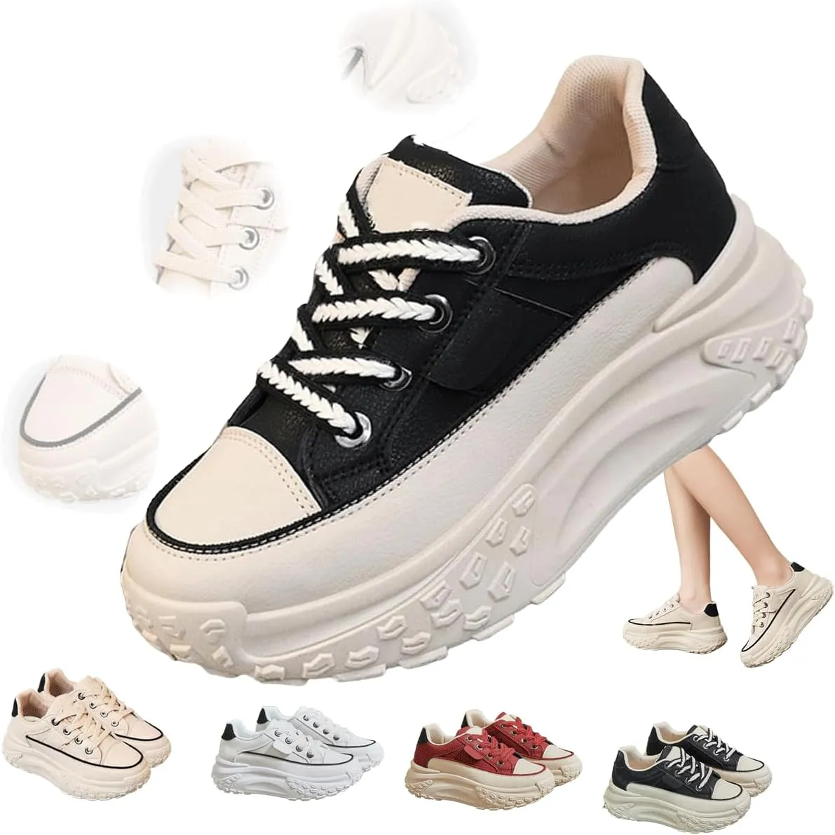 Women's Platform Sneakers Breathable Lace-Up Walking Shoes, Non-Slip Shock-Absorbing Casual Running Fashion Trainers