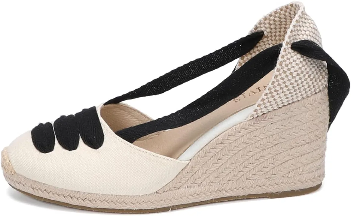 Women’s Platform Wedges Espadrilles, 3" Wedge, Soft Ankle-Tie Strap, Closed Toe, Classic Summer Sandals