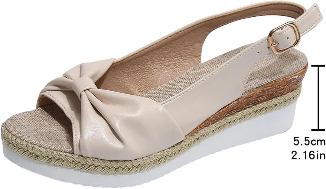 Women's Platform Wedges Sandals Open Toe Slingback Espadrilles Cute Slip-on High Heels with Adjustable Buckle Ankle Strap Summer Dressy Shoes Boho Casual Beach Comfortable Walking Sandals