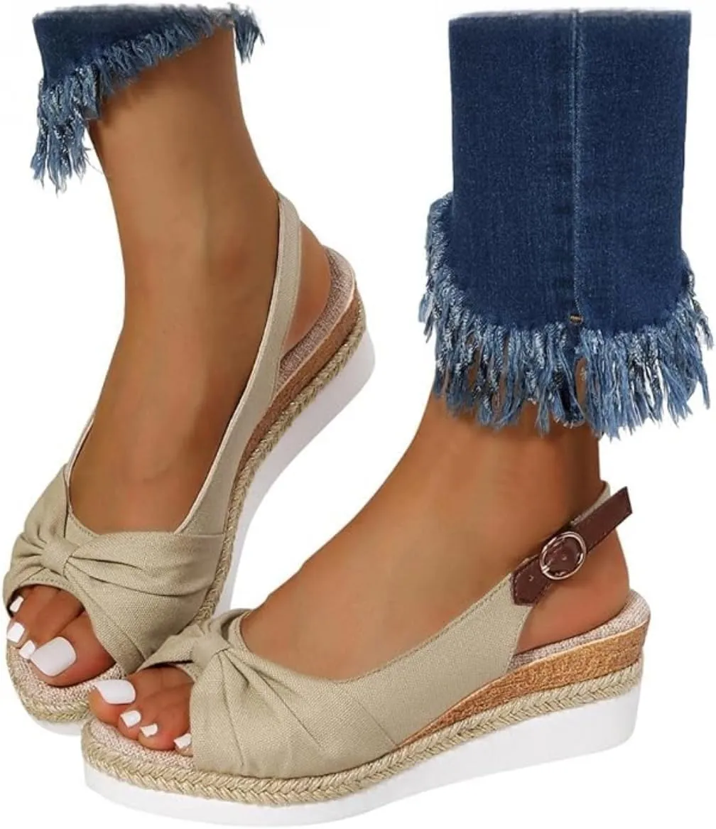Women's Platform Wedges Sandals Open Toe Slingback Espadrilles Cute Slip-on High Heels with Adjustable Buckle Ankle Strap Summer Dressy Shoes Boho Casual Beach Comfortable Walking Sandals