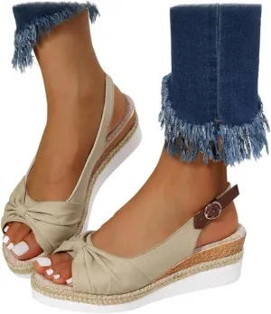 Women's Platform Wedges Sandals Open Toe Slingback Espadrilles Cute Slip-on High Heels with Adjustable Buckle Ankle Strap Summer Dressy Shoes Boho Casual Beach Comfortable Walking Sandals