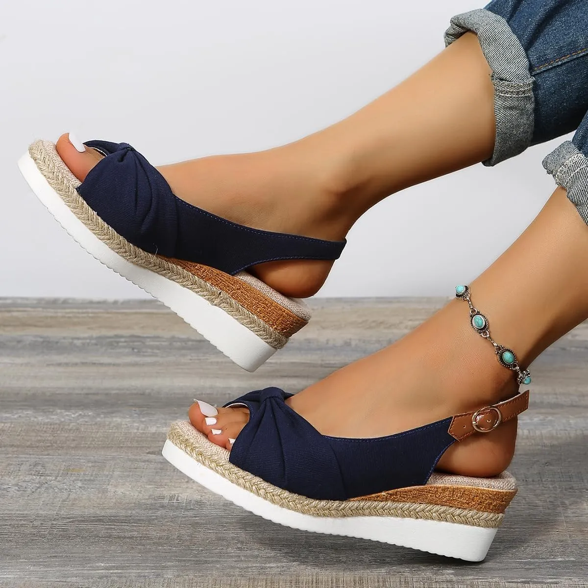 Women's Platform Wedges Sandals Open Toe Slingback Espadrilles Cute Slip-on High Heels with Adjustable Buckle Ankle Strap Summer Dressy Shoes Boho Casual Beach Comfortable Walking Sandals