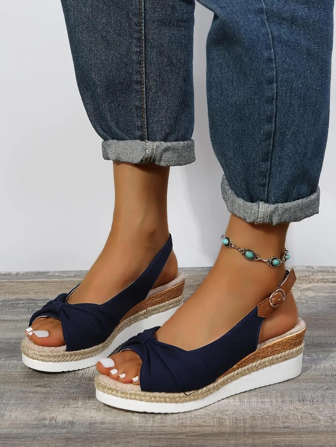 Women's Platform Wedges Sandals Open Toe Slingback Espadrilles Cute Slip-on High Heels with Adjustable Buckle Ankle Strap Summer Dressy Shoes Boho Casual Beach Comfortable Walking Sandals
