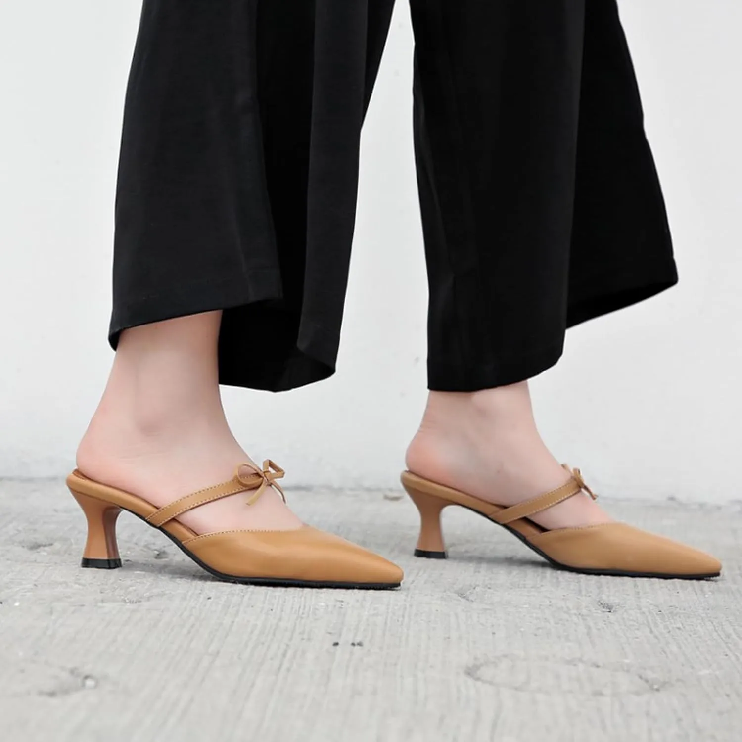 Women's Pointed Toe Kitten Heel Mules Slip on Bow Ankle Strap Slingback Dress Shoes Fashion Closed Toe Prom Party Dance Wedding Shoes