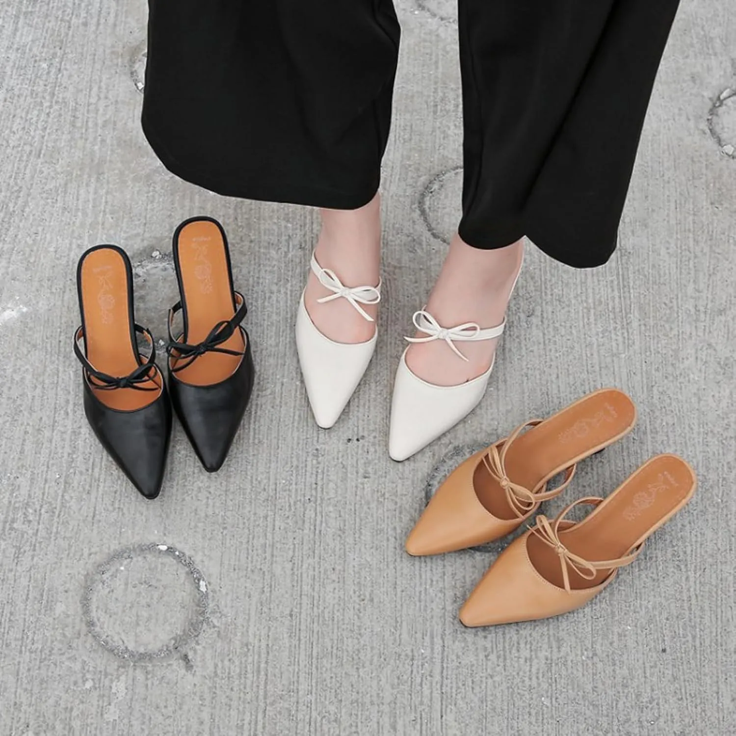 Women's Pointed Toe Kitten Heel Mules Slip on Bow Ankle Strap Slingback Dress Shoes Fashion Closed Toe Prom Party Dance Wedding Shoes
