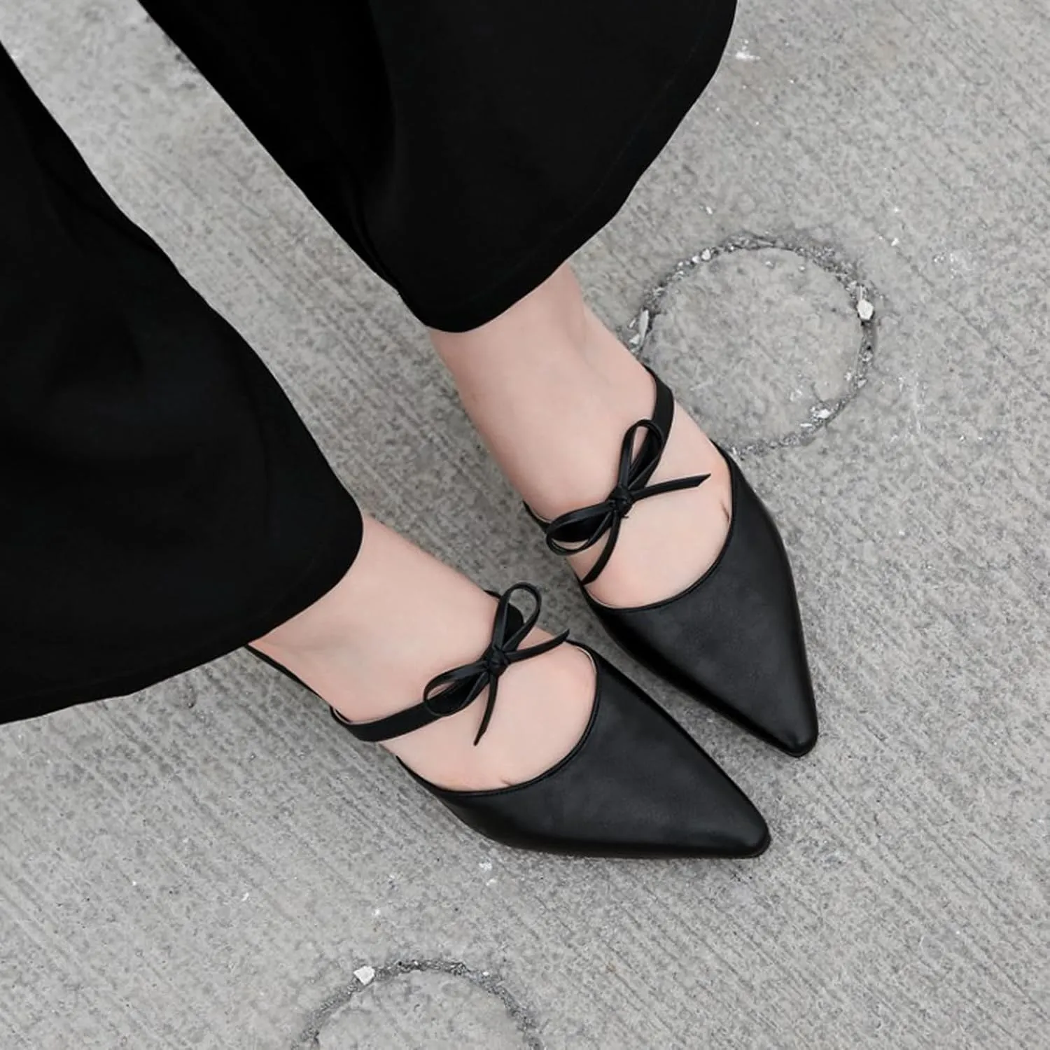 Women's Pointed Toe Kitten Heel Mules Slip on Bow Ankle Strap Slingback Dress Shoes Fashion Closed Toe Prom Party Dance Wedding Shoes