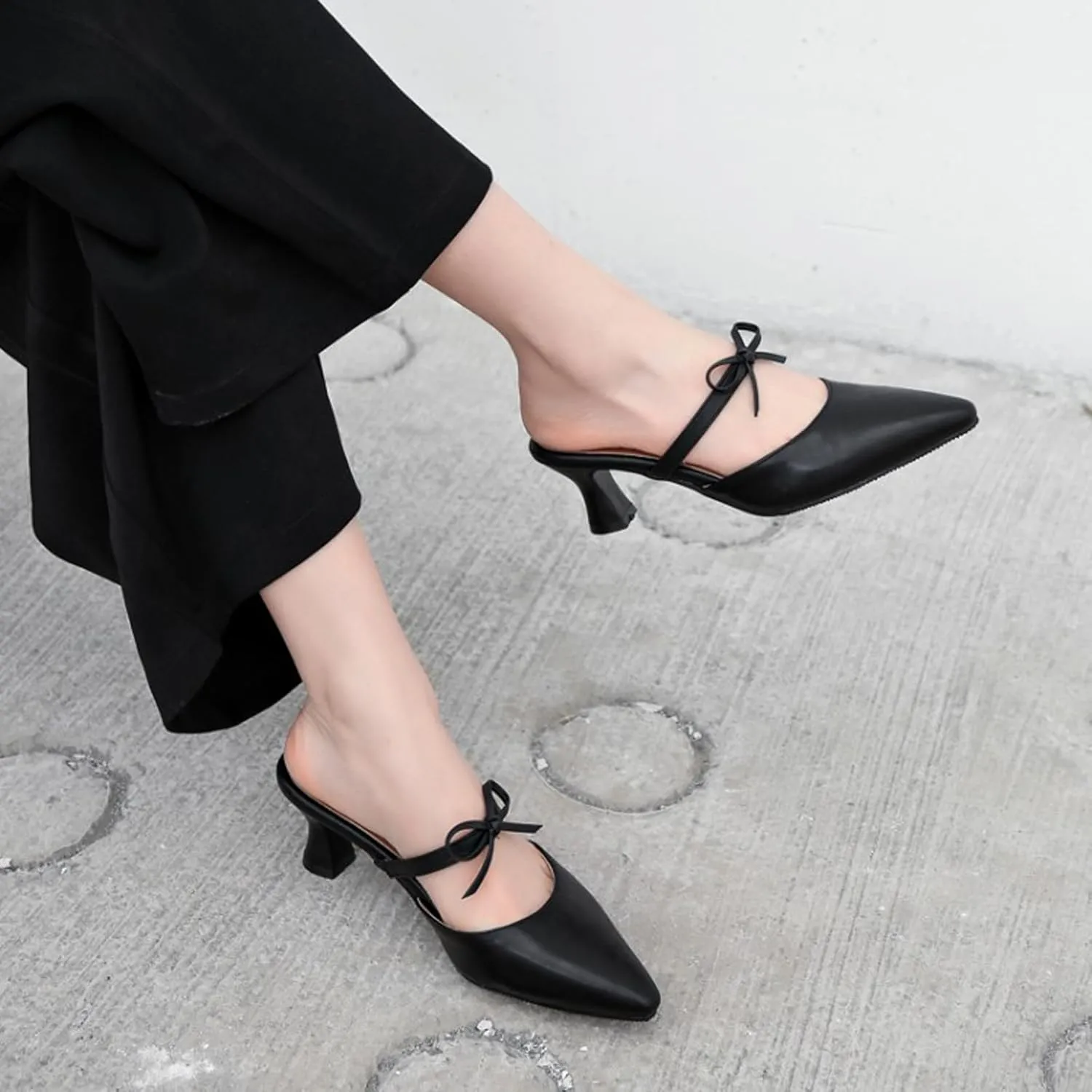 Women's Pointed Toe Kitten Heel Mules Slip on Bow Ankle Strap Slingback Dress Shoes Fashion Closed Toe Prom Party Dance Wedding Shoes
