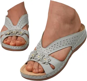 Womens Sandals Dressy Summer Comfortable Slides with Flowers Casual Non Slip Platform Lightweight Wedge Shoes