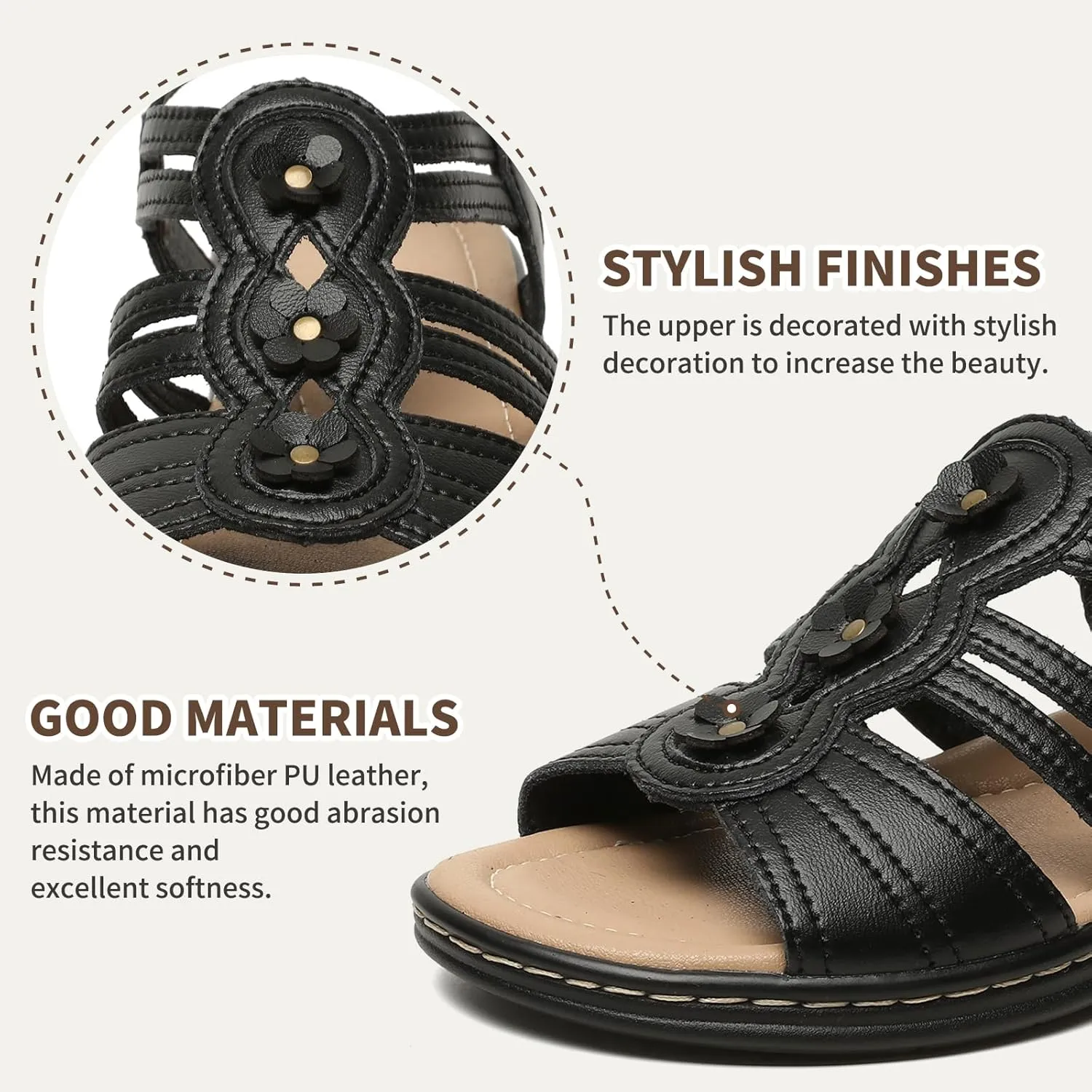 Womens Sandals Flats Comfort Leather Walking Orthopedic Sandals Casual Summer Shoes with Arch Support for Dressy Beach Hiking Vacation Camping Travel Pool Shopping Dating Water sports