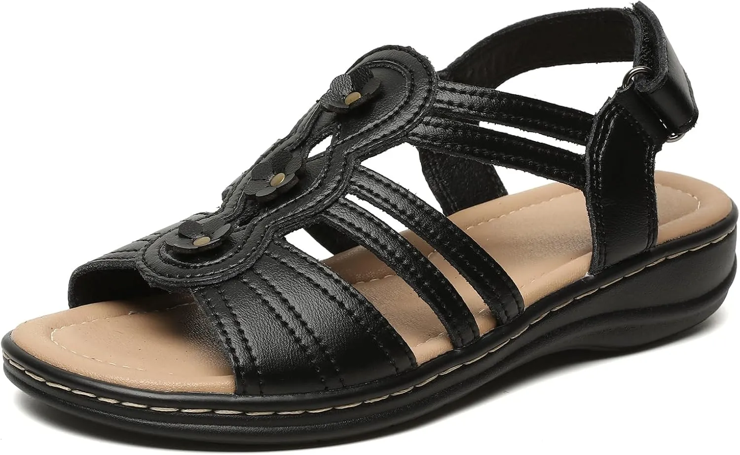 Womens Sandals Flats Comfort Leather Walking Orthopedic Sandals Casual Summer Shoes with Arch Support for Dressy Beach Hiking Vacation Camping Travel Pool Shopping Dating Water sports