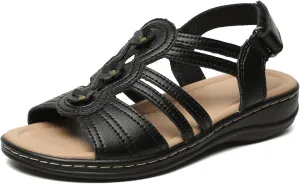 Womens Sandals Flats Comfort Leather Walking Orthopedic Sandals Casual Summer Shoes with Arch Support for Dressy Beach Hiking Vacation Camping Travel Pool Shopping Dating Water sports