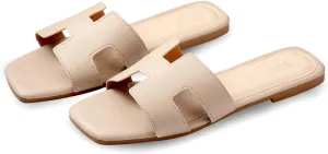 Women's Sandals Slip On Leather Slide Sandals Summer Sandals For Women 2024 Dressy Flat Sandals Comfortable Sandals For Women