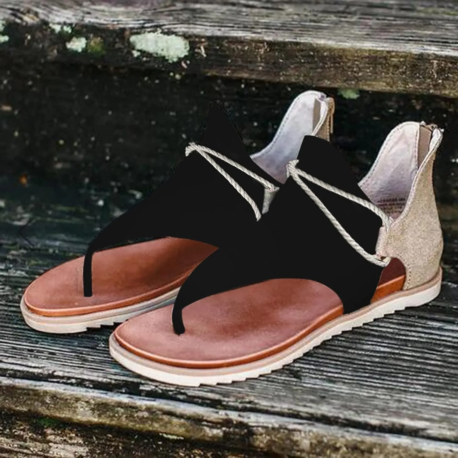Women'S Sandals Tassel Ankle Boots, Retro Bohemian Sandals Beach Travel Shoes Clip Toe Flip Flops High Top Flat Casual Dressy Sandals