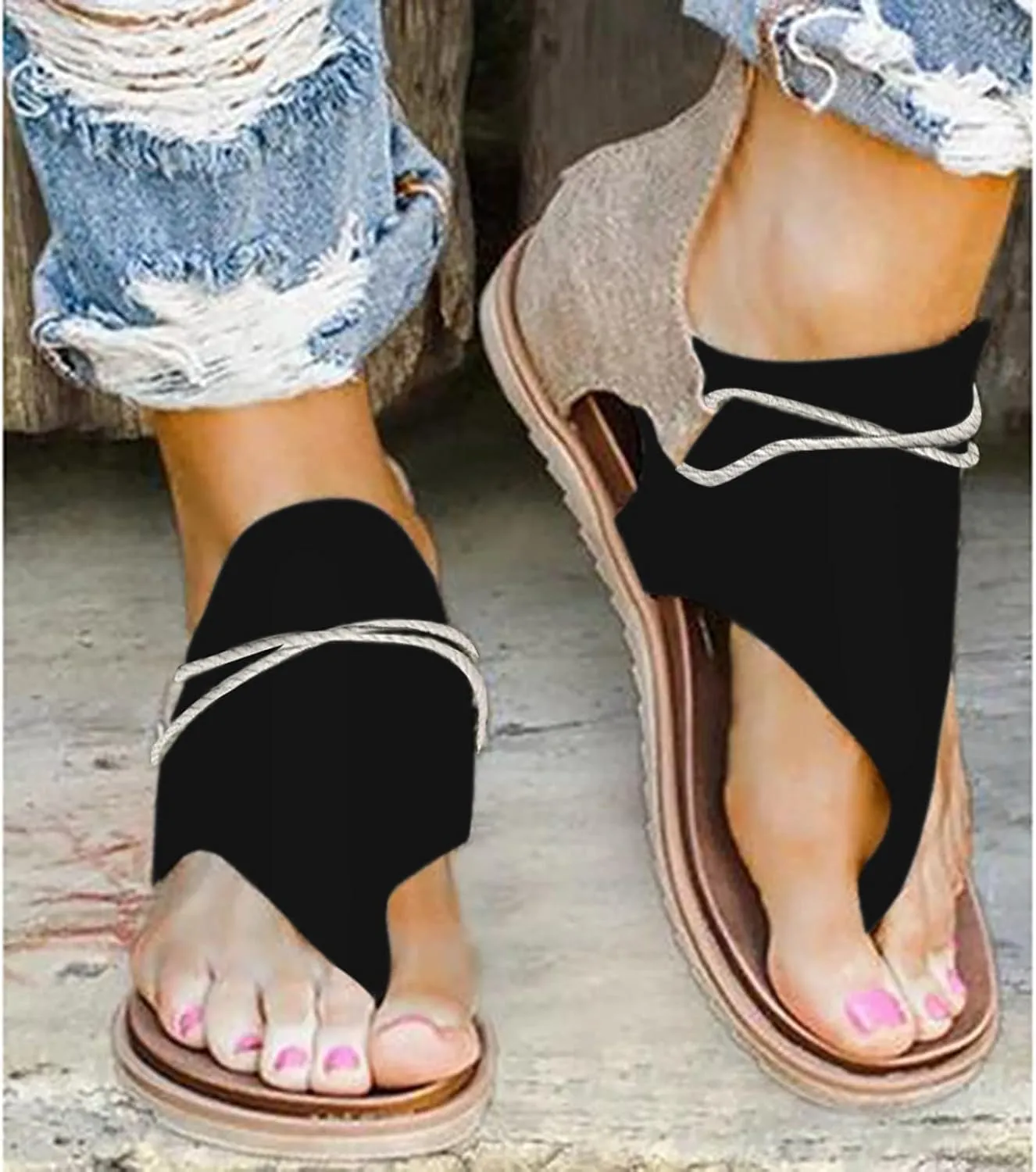 Women'S Sandals Tassel Ankle Boots, Retro Bohemian Sandals Beach Travel Shoes Clip Toe Flip Flops High Top Flat Casual Dressy Sandals