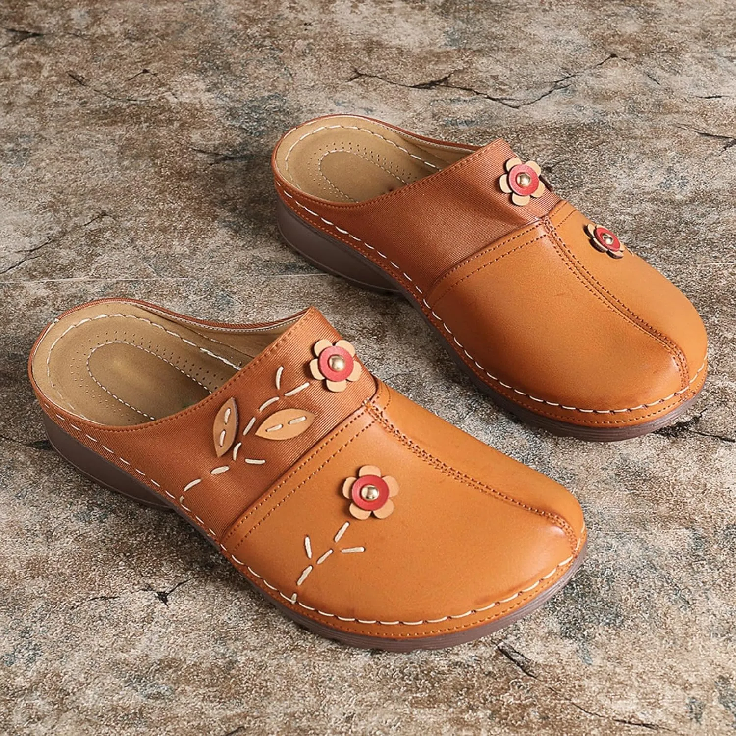 Womens Sandals Vintage Ethnic Style Floral Sandals Lightweight Shoes Summer Fashion Dressy Sandal Lambskin Sandal