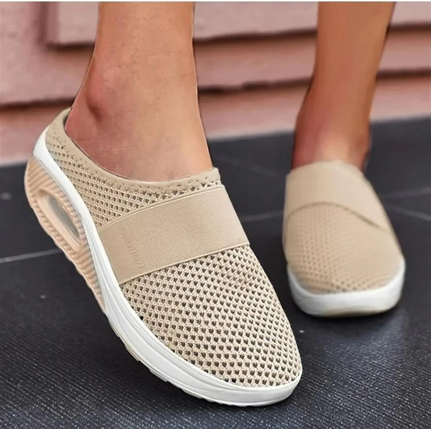 Womens Slip On Clogs and Mules Diabetic Air-Cushion Slip-On Walking Shoes Breathable Slippers Closed Toe Slides Orthopedic Diabetic Shoes with Arch-Support