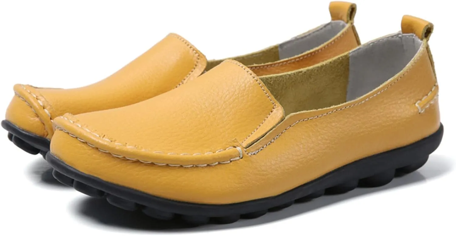 Women's Slip On Leather Shoes Soft Flat Soled Non Slip Elderly Loafers Orthopedic Slip-On Loafers Work Shoes