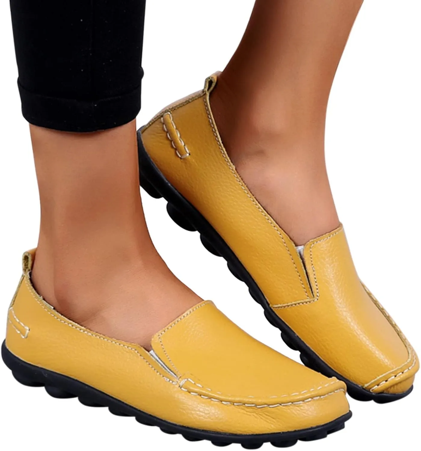 Women's Slip On Leather Shoes Soft Flat Soled Non Slip Elderly Loafers Orthopedic Slip-On Loafers Work Shoes