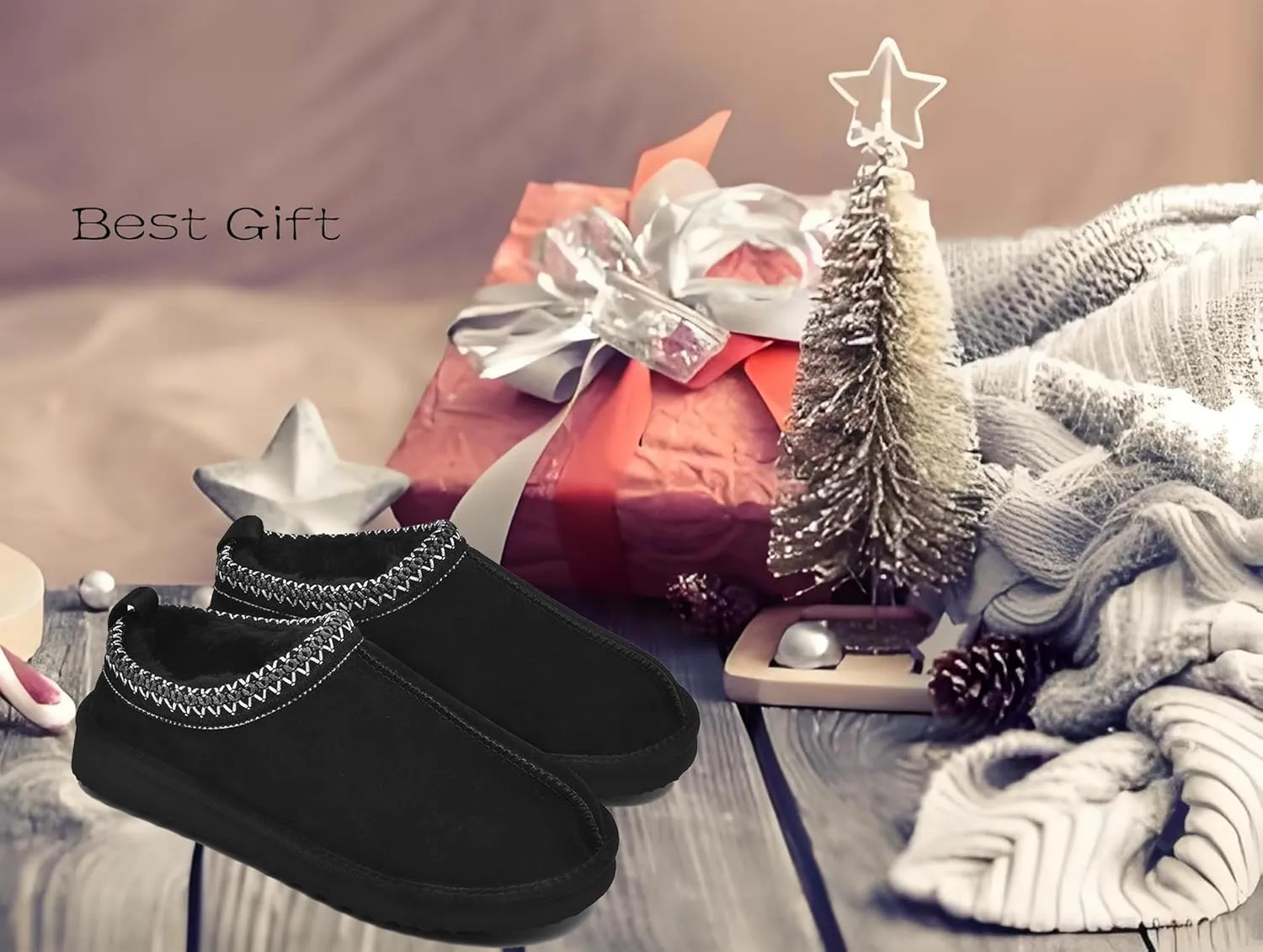 Women's Slippers Platform Mini Boots Faux Fur Warm Winter Mules Cozy Warm House Shoes Indoor and Outdoor