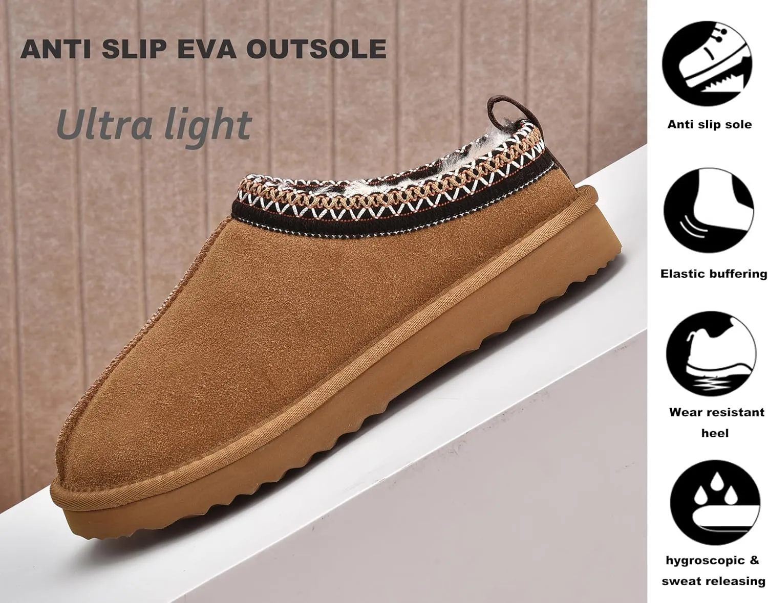 Women's Slippers Platform Mini Boots Faux Fur Warm Winter Mules Cozy Warm House Shoes Indoor and Outdoor