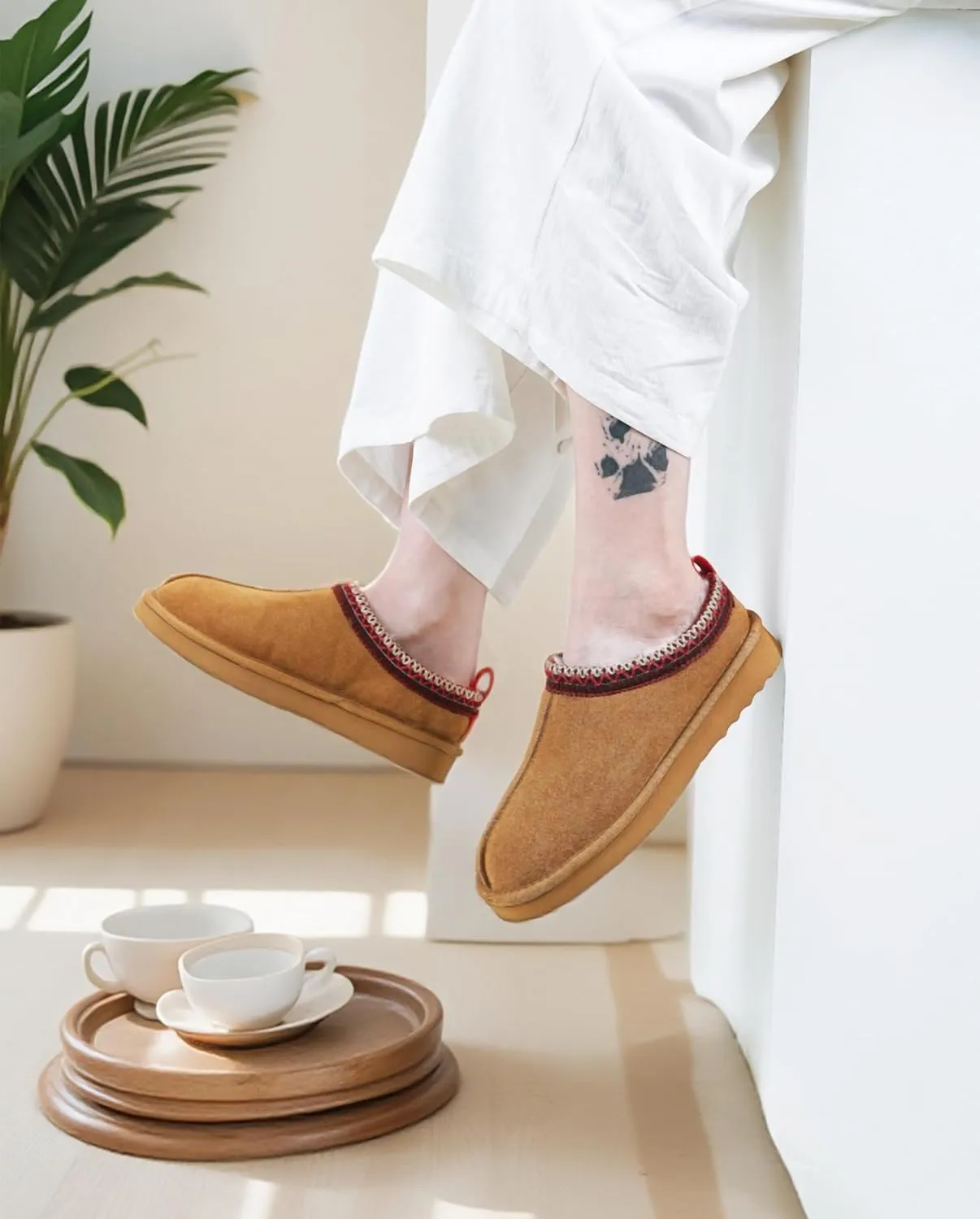 Women's Slippers Platform Mini Boots Faux Fur Warm Winter Mules Cozy Warm House Shoes Indoor and Outdoor