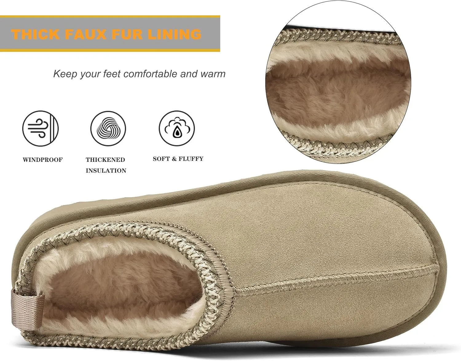 Women's Slippers Platform Mini Boots Faux Fur Warm Winter Mules Cozy Warm House Shoes Indoor and Outdoor