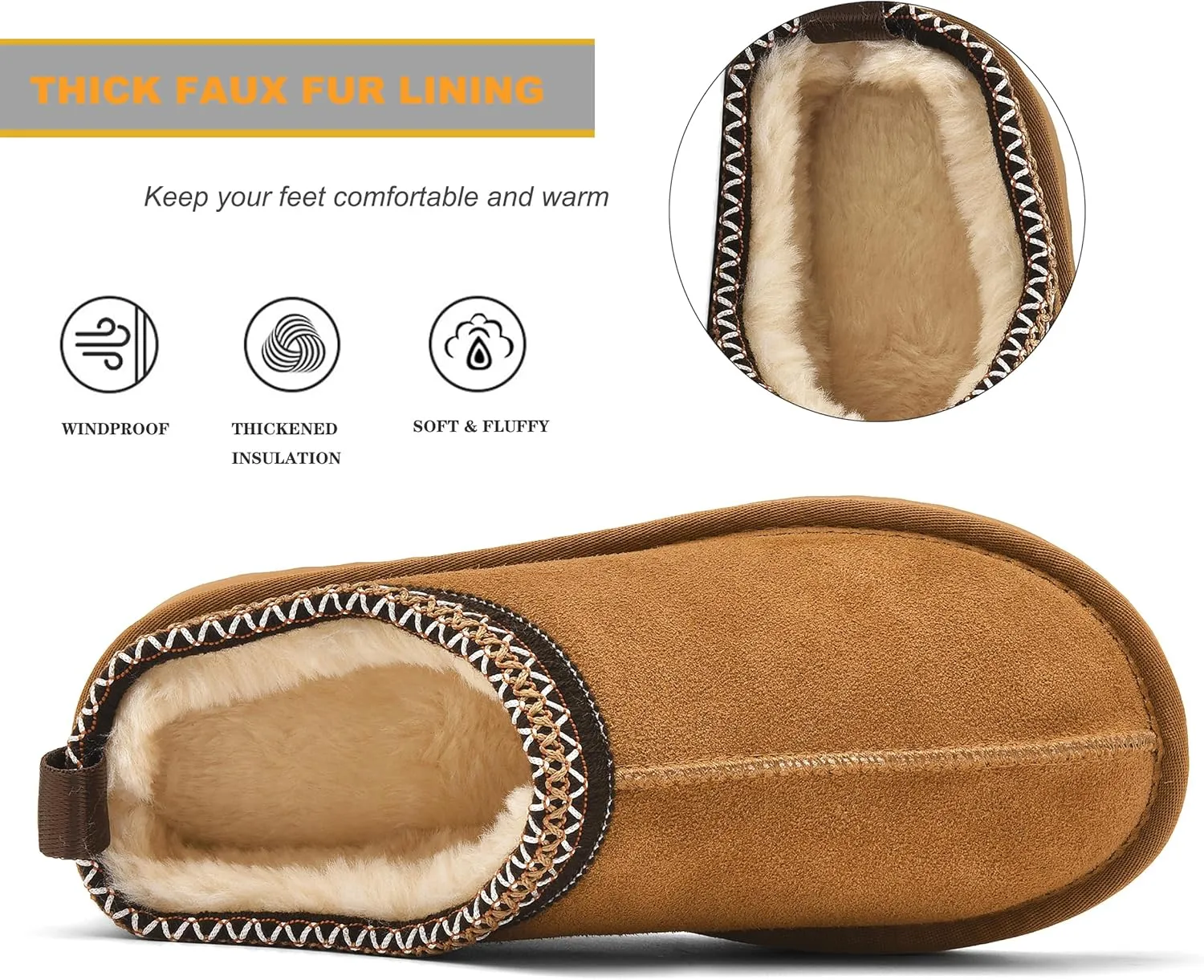 Women's Slippers Platform Mini Boots Faux Fur Warm Winter Mules Cozy Warm House Shoes Indoor and Outdoor
