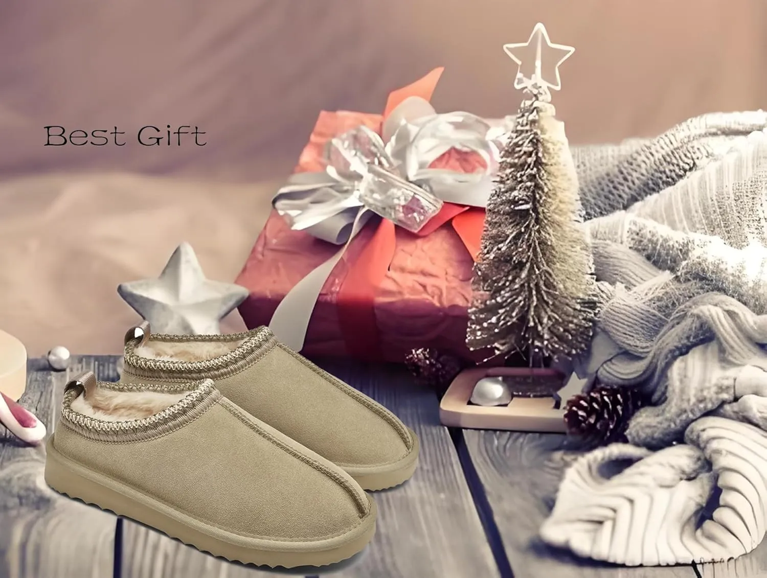 Women's Slippers Platform Mini Boots Faux Fur Warm Winter Mules Cozy Warm House Shoes Indoor and Outdoor