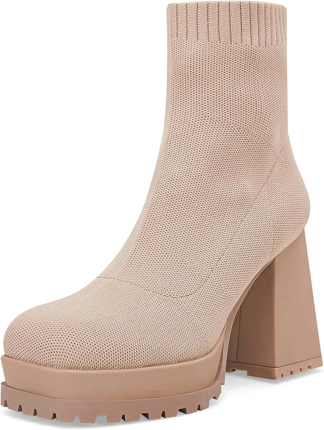 Womens Sock Boots Platform Chunky Heel Booties Dress Ankle Boots Square Toe Slip On Comfortable Winter Booties