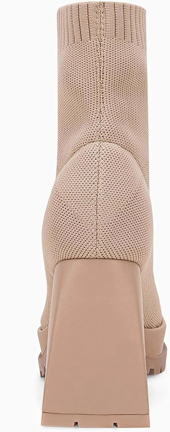 Womens Sock Boots Platform Chunky Heel Booties Dress Ankle Boots Square Toe Slip On Comfortable Winter Booties