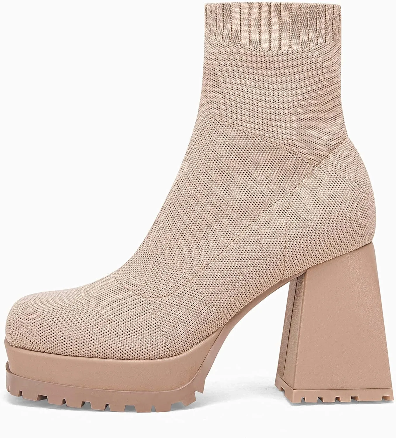 Womens Sock Boots Platform Chunky Heel Booties Dress Ankle Boots Square Toe Slip On Comfortable Winter Booties