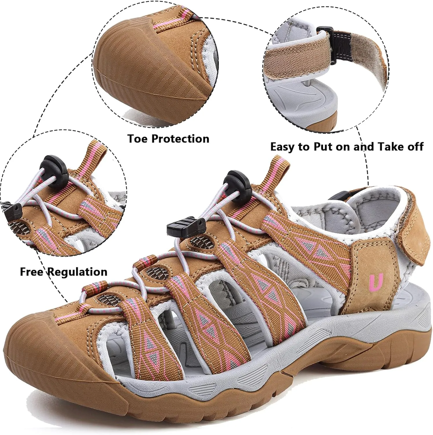 Women's Sport Hiking Sandals Closed Toe Summer Outdoor Athletic Walking Sandal Adventure Lightweight Comfortable Beach Sandals Water Shoes