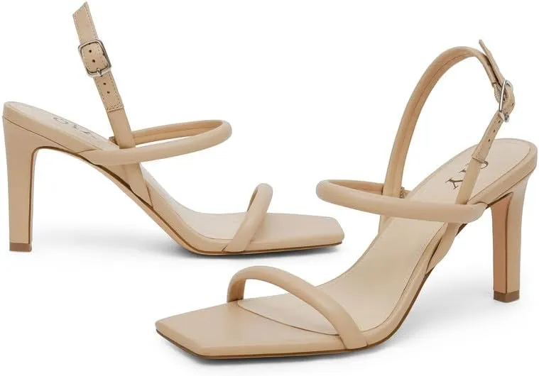 Womens Strappy Sandals Open Toe Ankle Strap Heeled Sandals Square Toe High Heels for Women
