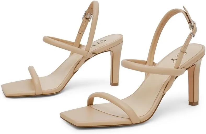 Womens Strappy Sandals Open Toe Ankle Strap Heeled Sandals Square Toe High Heels for Women