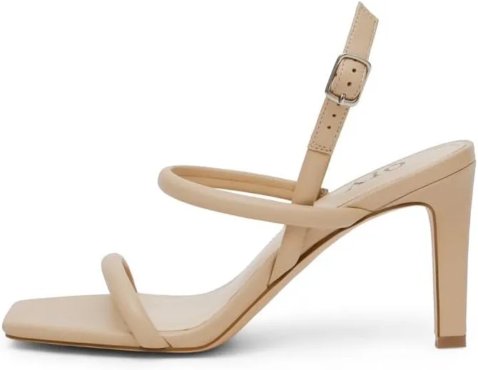 Womens Strappy Sandals Open Toe Ankle Strap Heeled Sandals Square Toe High Heels for Women