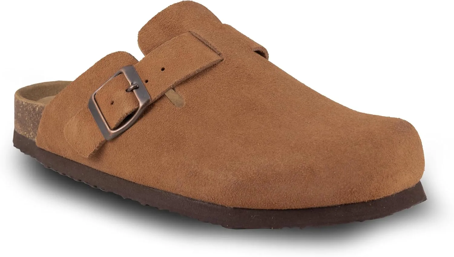 Women's Suede Clogs Slip-On Buckle Slides Leather Mules Cork Footbed Sandals Potato Shoes with Arch Support