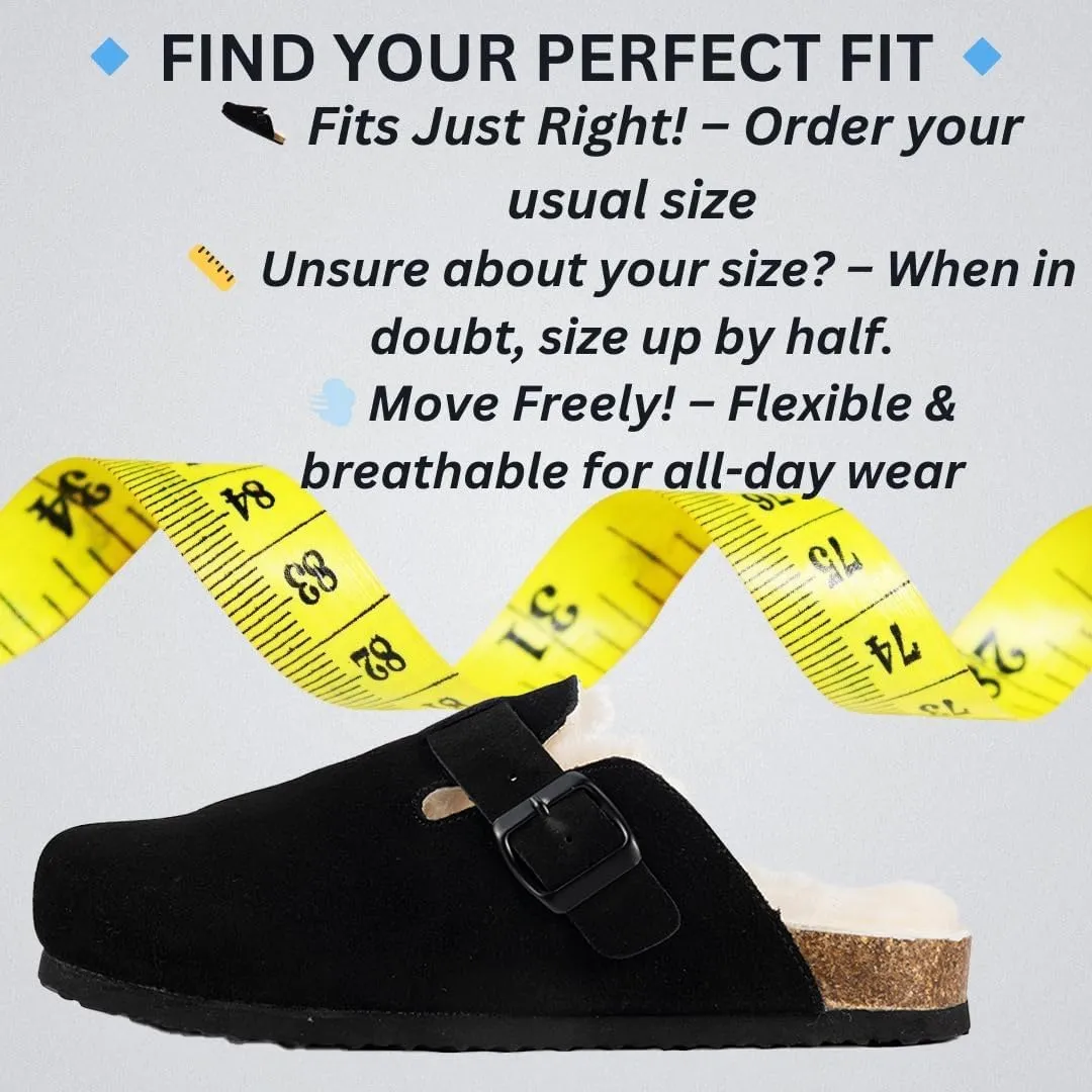 Women's Suede Clogs Slip-On Buckle Slides Leather Mules Cork Footbed Sandals Potato Shoes with Arch Support