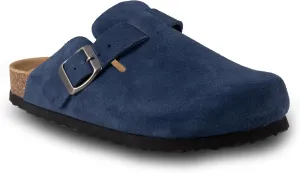 Women's Suede Clogs Slip-On Buckle Slides Leather Mules Cork Footbed Sandals Potato Shoes with Arch Support