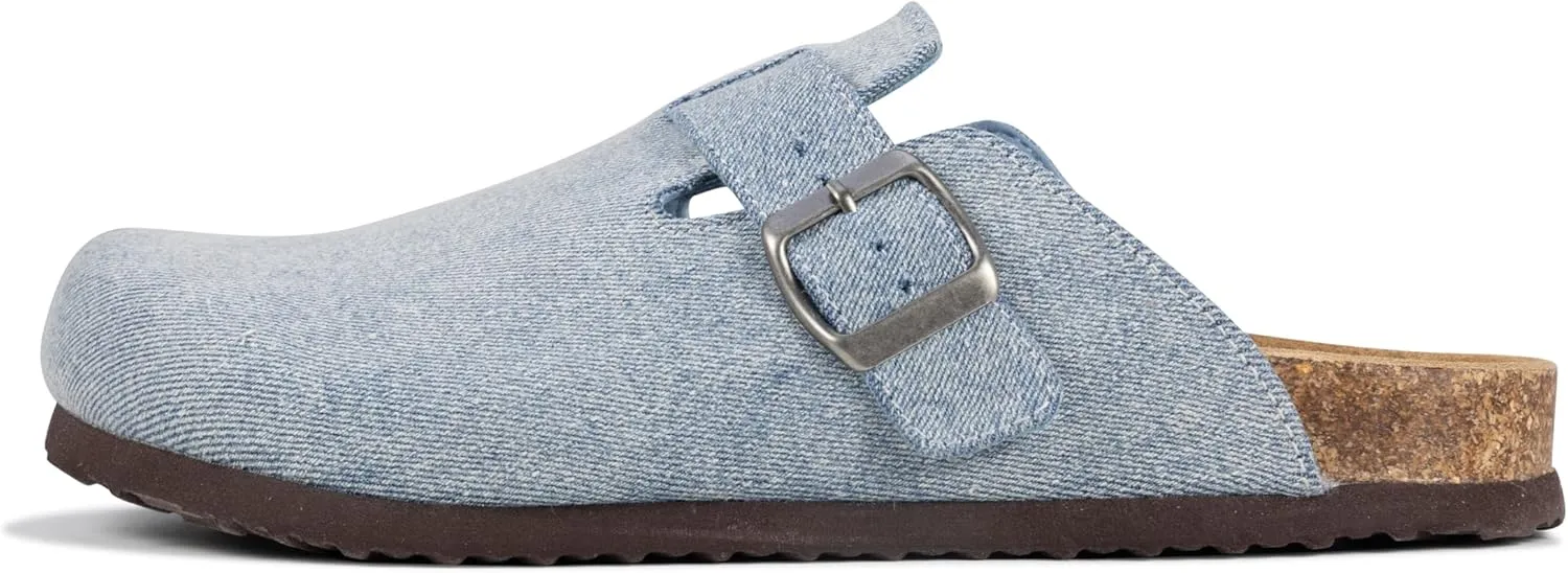 Women's Suede Clogs Slip-On Buckle Slides Leather Mules Cork Footbed Sandals Potato Shoes with Arch Support
