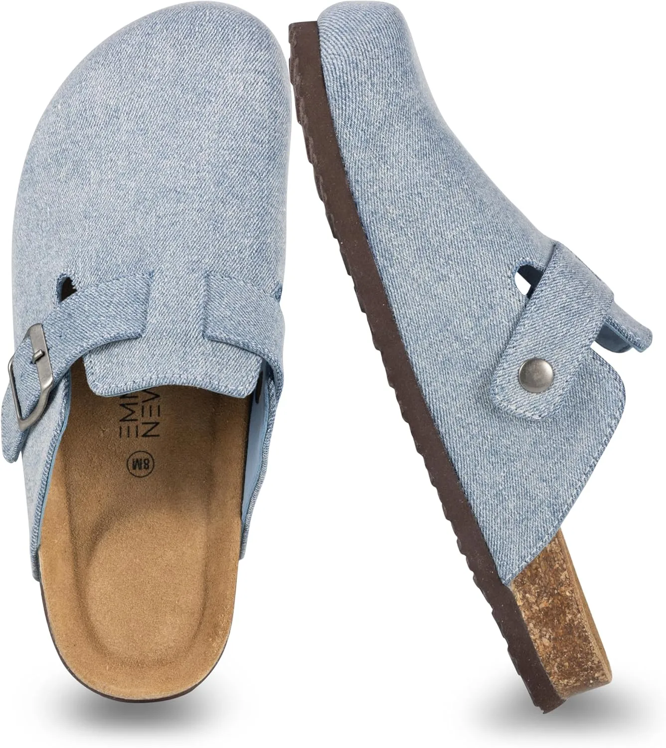 Women's Suede Clogs Slip-On Buckle Slides Leather Mules Cork Footbed Sandals Potato Shoes with Arch Support