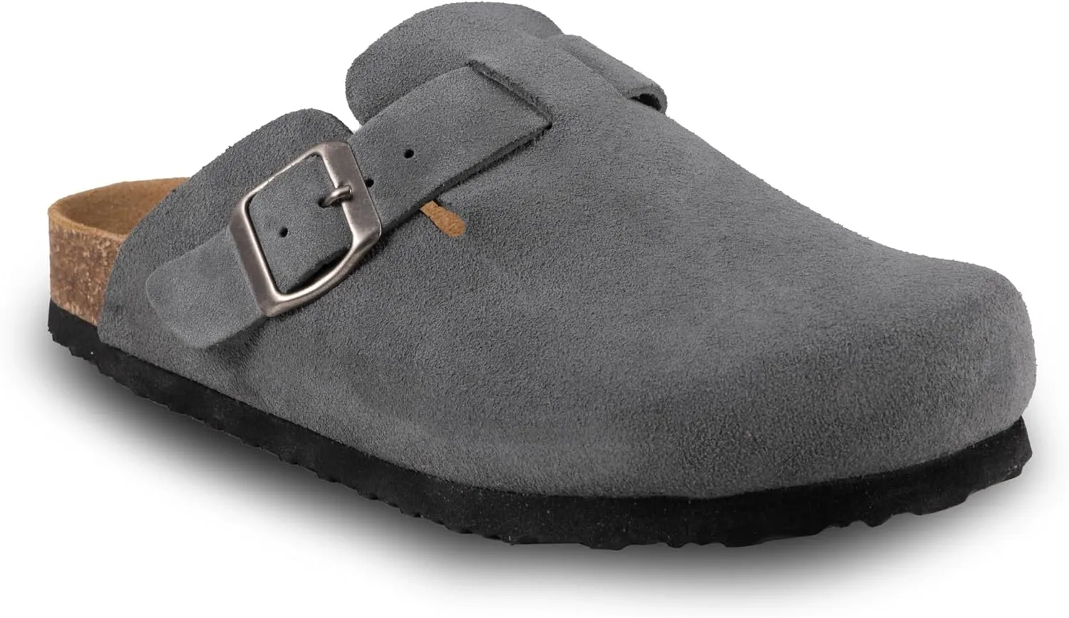 Women's Suede Clogs Slip-On Buckle Slides Leather Mules Cork Footbed Sandals Potato Shoes with Arch Support