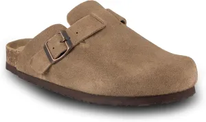 Women's Suede Clogs Slip-On Buckle Slides Leather Mules Cork Footbed Sandals Potato Shoes with Arch Support